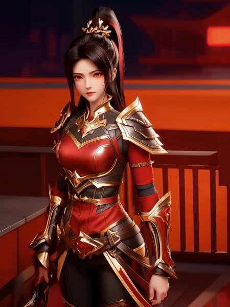 00021-905919039-_lora_SYWZwangyuanyuan_20230804151027_0.75_,SYWZwangyuanyuan,1girl, armor,cityscape, night, looking at viewer, mature female, re.png